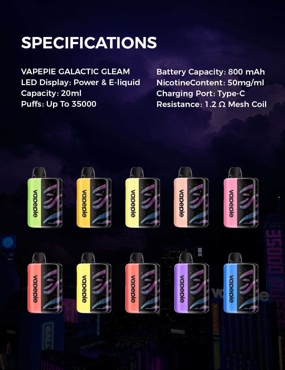 Technické specifikace VAPEPIE Galactic Gleam