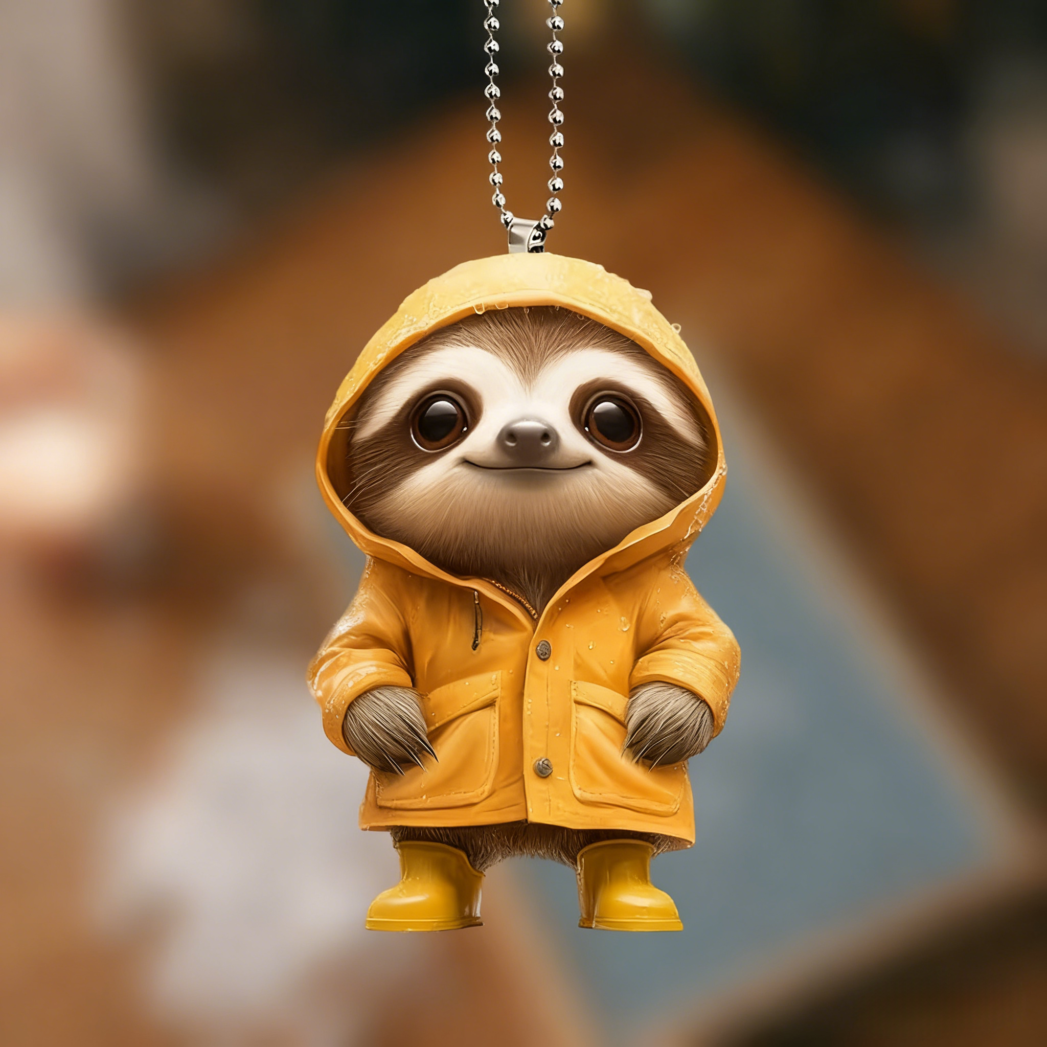 🦥💛 Adorable Sloth in Raincoat Pendant Ornament