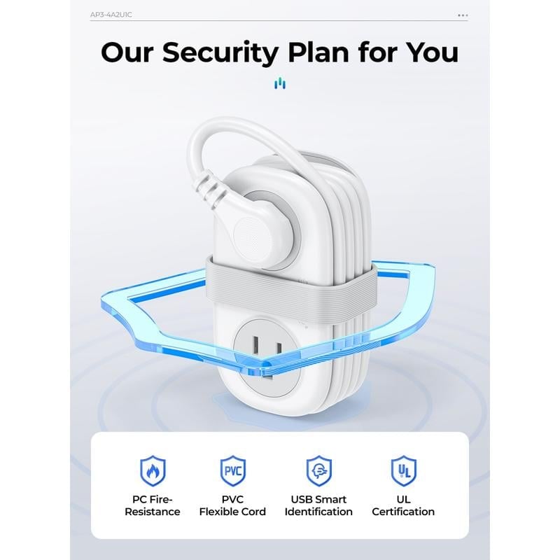 Travel Power Strip,4 Outlets 2 USB Ports (1 USB C) with 4FT Wrapped Short Extension Cord Small Power Strip