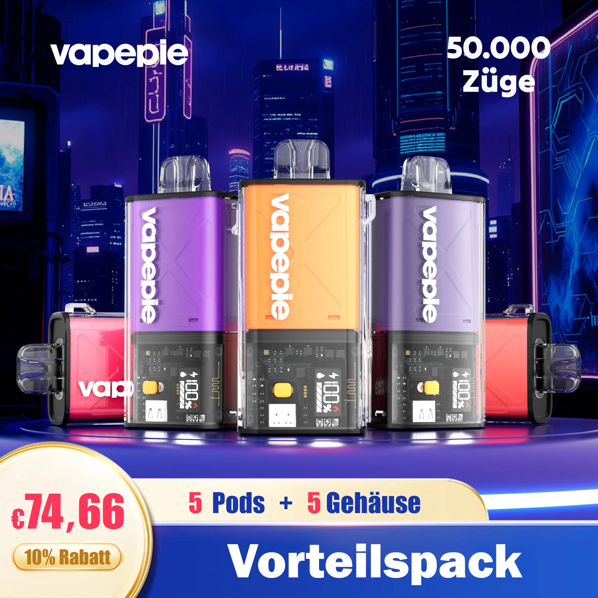 【DE】【5 Pods +5 Gehäuse-10%】Vapepie 50.000 Züge