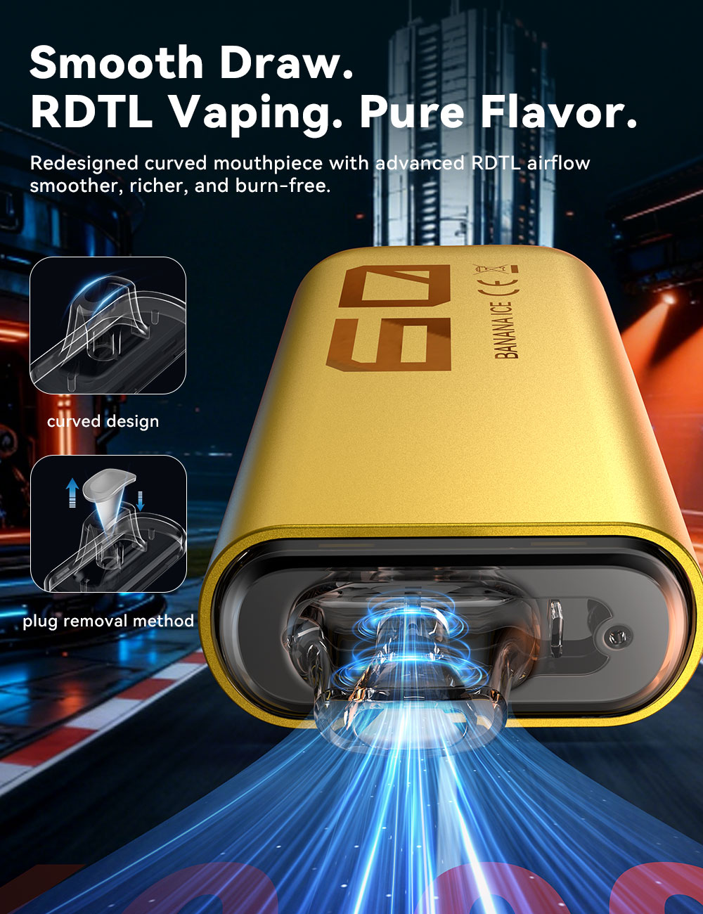 VAPEPIE PRO 40000 zakřiven&yacute; n&aacute;ustek RDTL průtok vzduchu &ndash; hlad&scaron;&iacute; potah bez sp&aacute;leniny