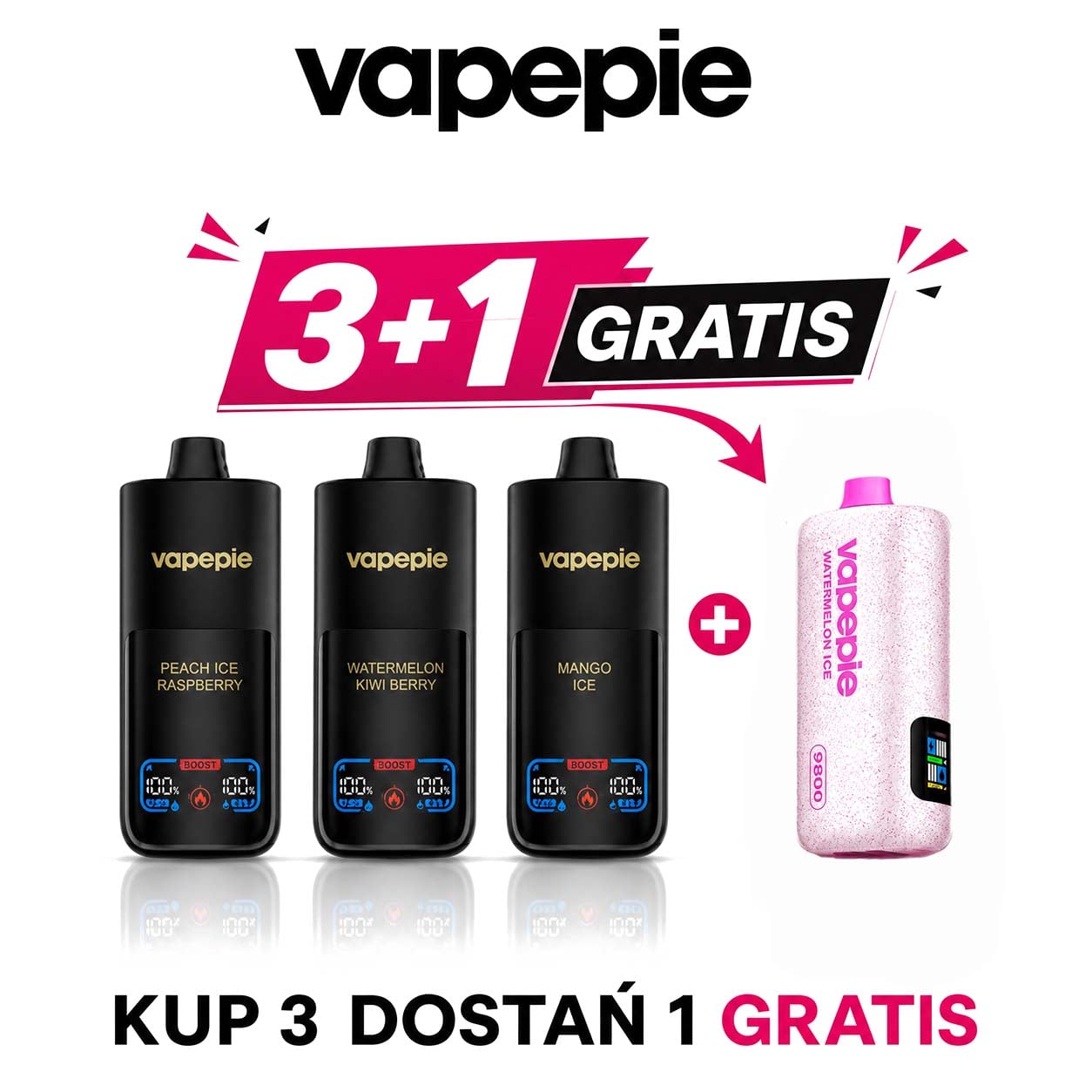 VAPEPIE Zestaw 3+1 – 3 × 70K + PowerGo 9800 PUFFS