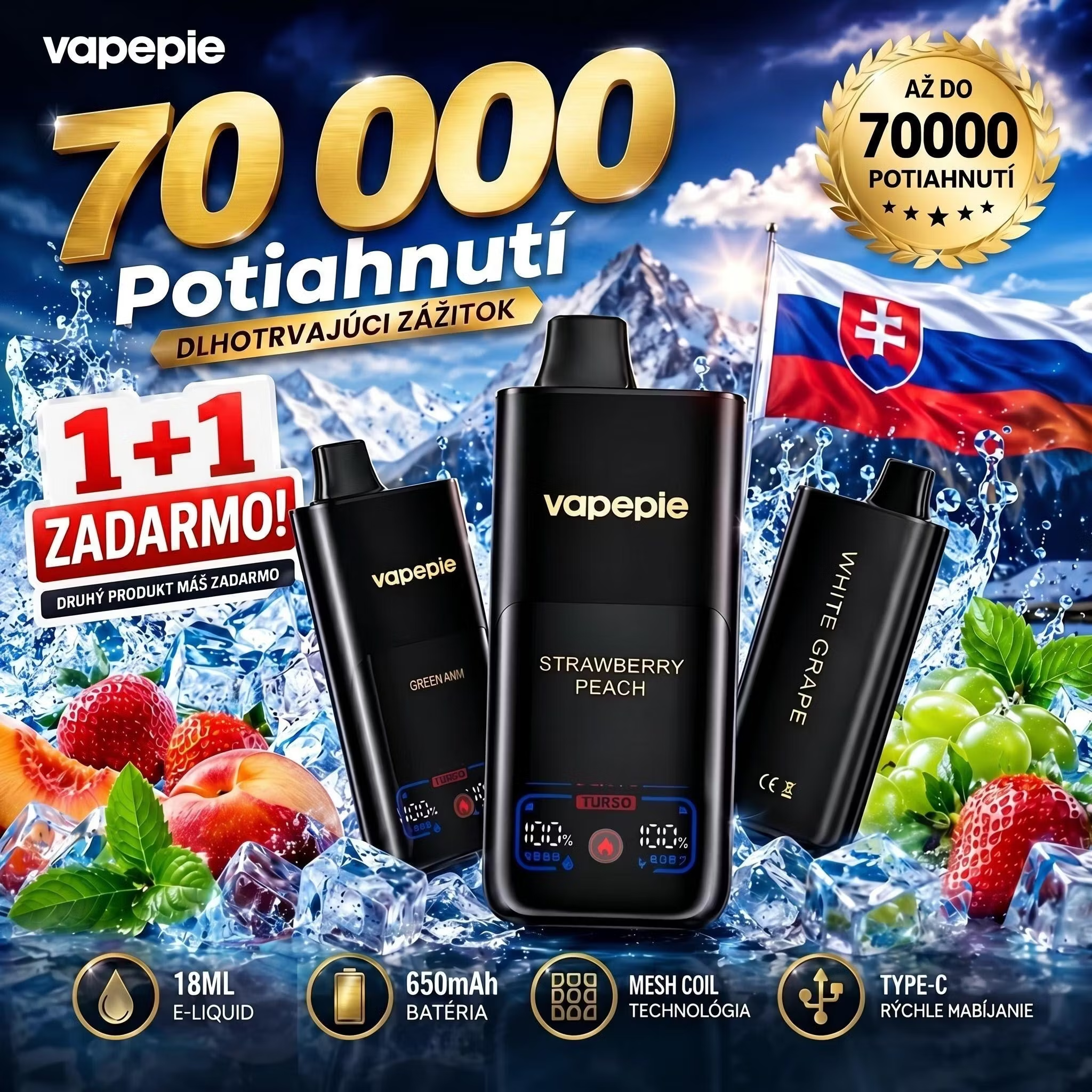 💥 1+1 （2ks）🔥VAPEPIE 70000 Puffs