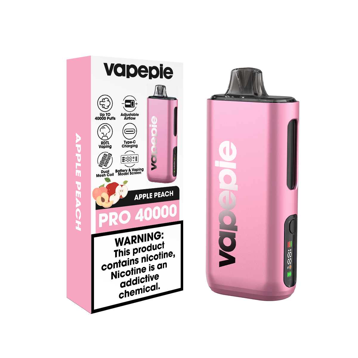 Pomme Pêche | PRO | Cigarette électronique jetable rechargeable – 40 000 bouffées