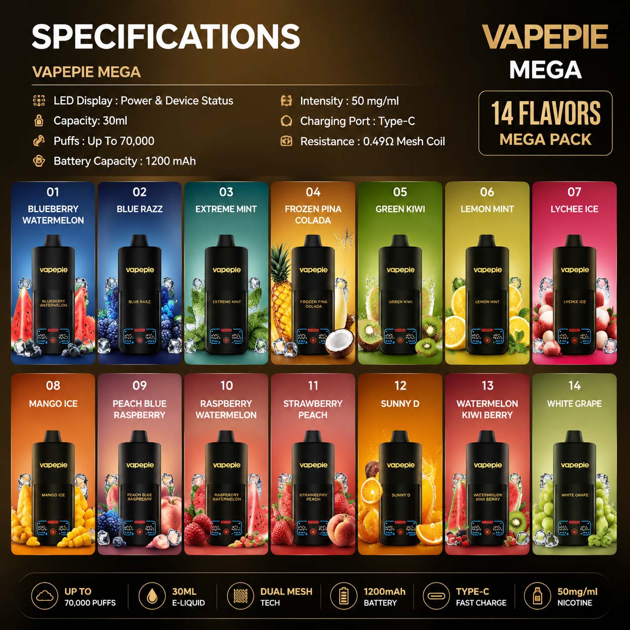 VAPEPIE MEGA 70K - 14 FLAVORS MEGA PACK