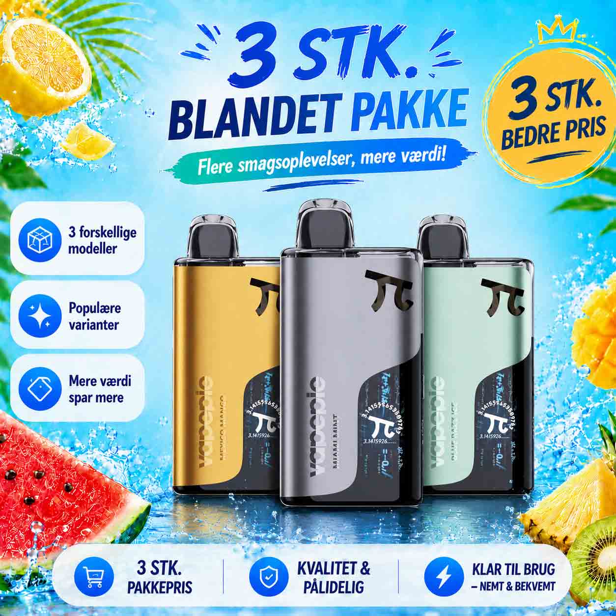 3 STK. BLANDET PAKKE – 3 x 50k