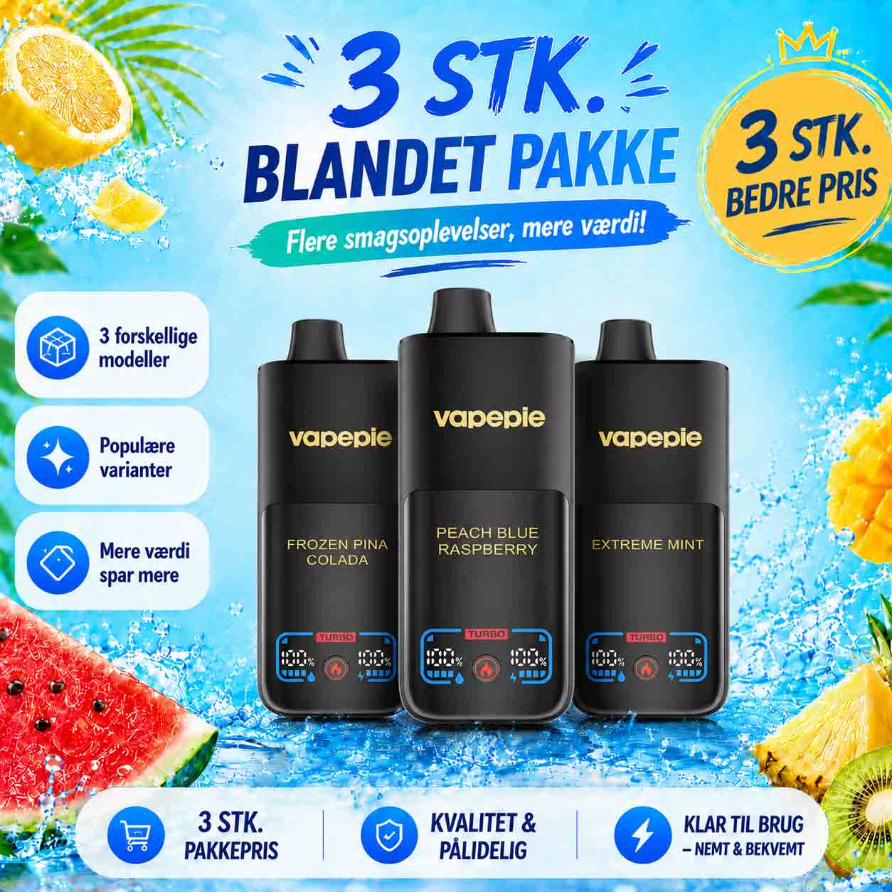 3 STK. BLANDET PAKKE – 3 x 70k