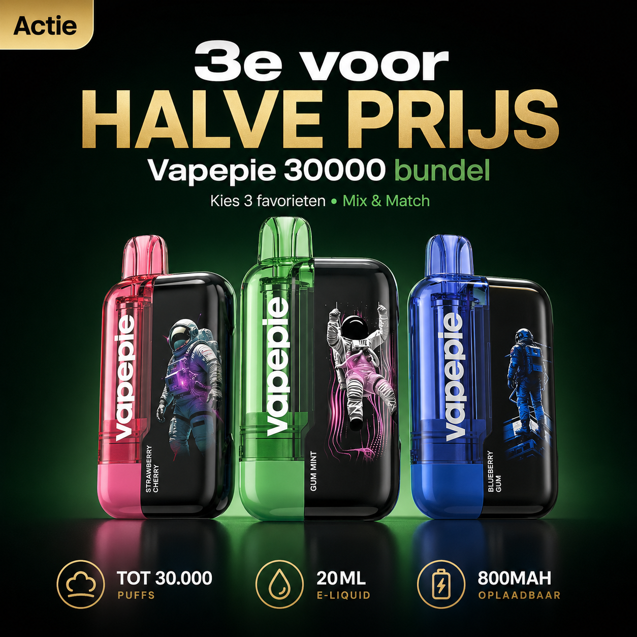 Vapepie 30000 Set van drie stuks - derde stuk halve prijs