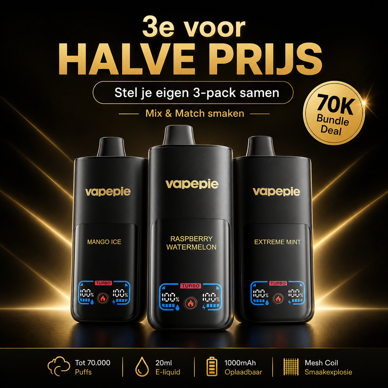 Vapepie 70000 Set van drie stuks - derde stuk halve prijs