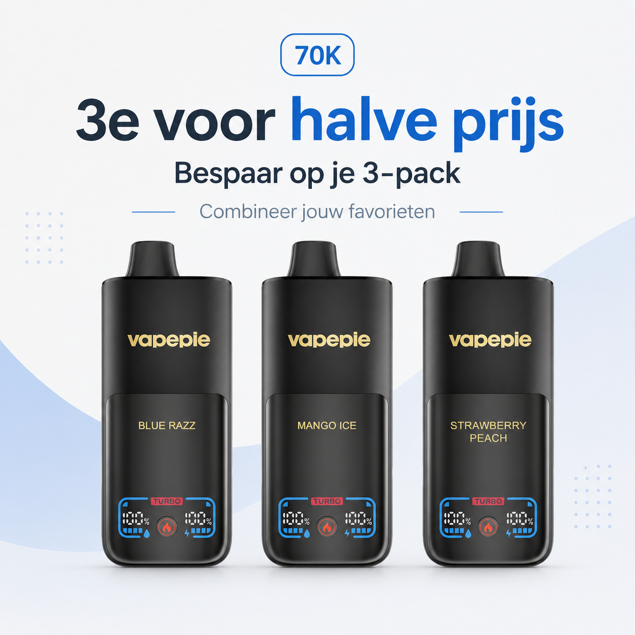 Vapepie 70000 Set van drie stuks - derde stuk halve prijs