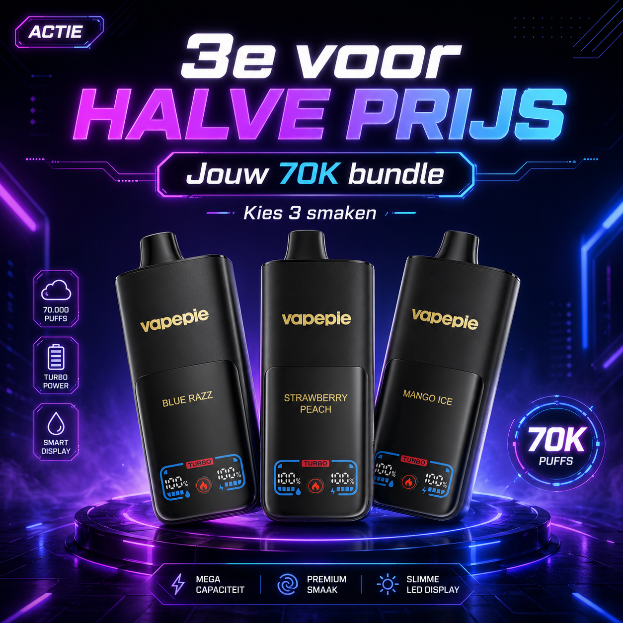 Vapepie 70000 Set van drie stuks - derde stuk halve prijs