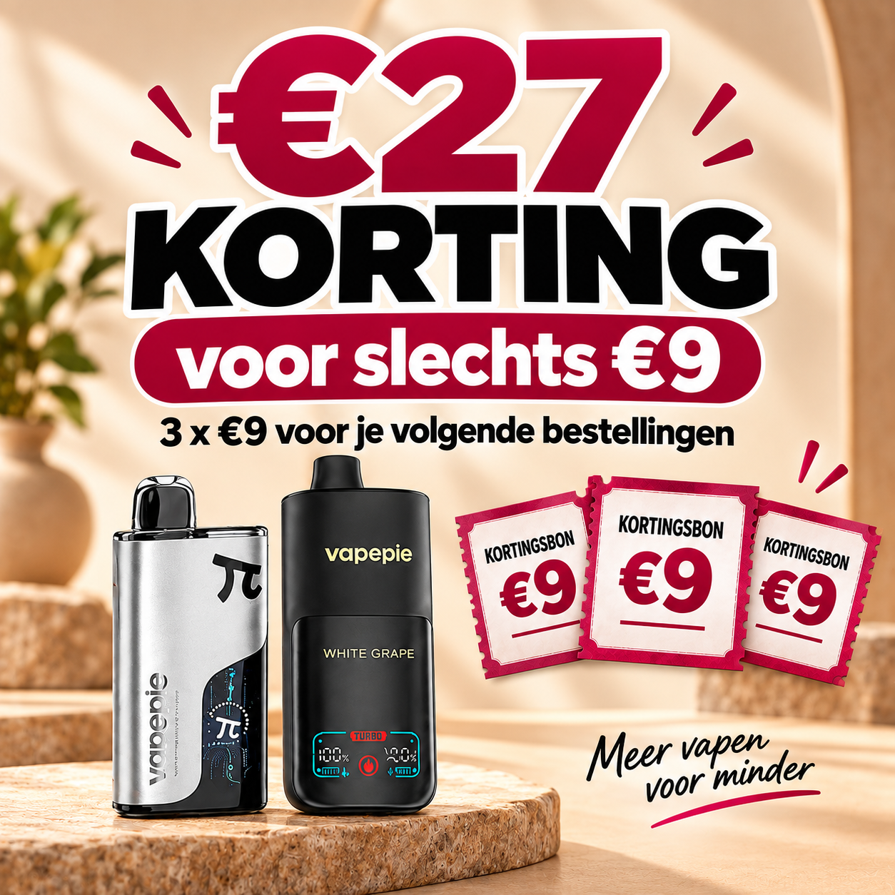 Koop voor €9 en ontvang 3 kortingsbonnen van €9