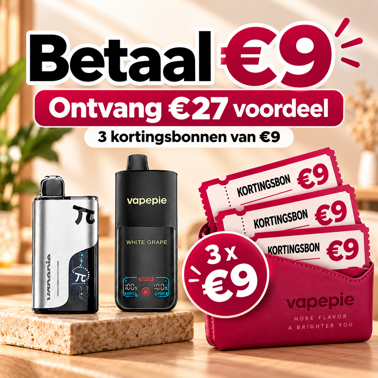 Koop voor €9 en ontvang 3 kortingsbonnen van €9