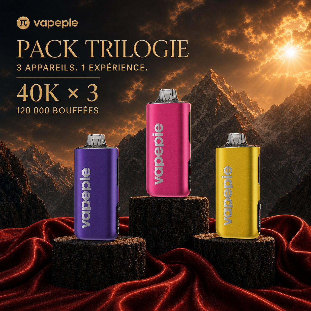 [Pack économique de 3 – 40 000 bouffées par appareil] Jusqu’à 120 000 bouffées au total | 15 saveurs disponibles