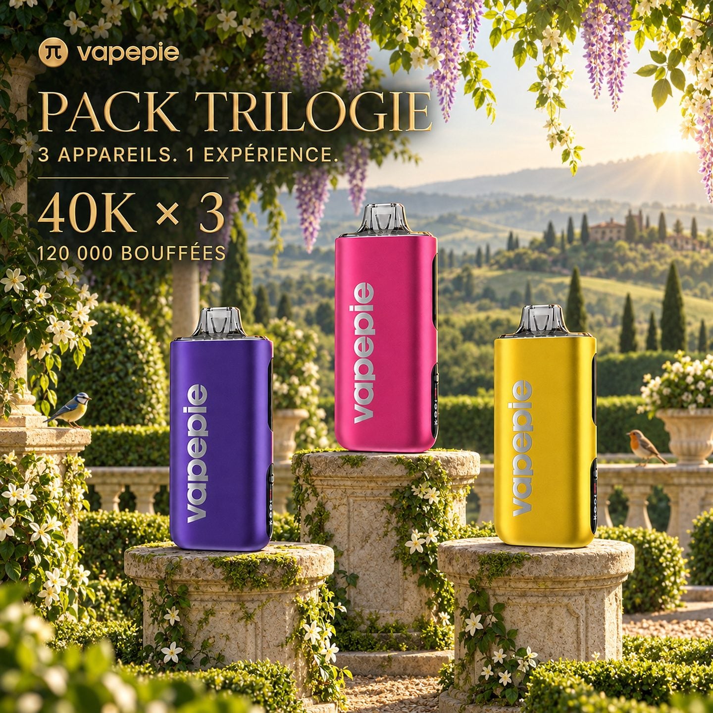 [Pack économique de 3 – 40 000 bouffées par appareil] Jusqu’à 120 000 bouffées au total | 15 saveurs disponibles
