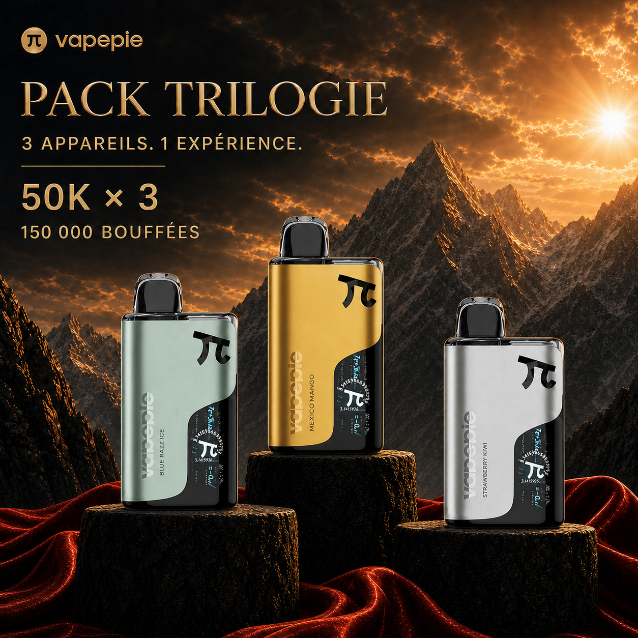 Pack économique Vapepie – Lot de 3, 50 000 bouffées par appareil | Expédition rapide depuis notre entrepôt local