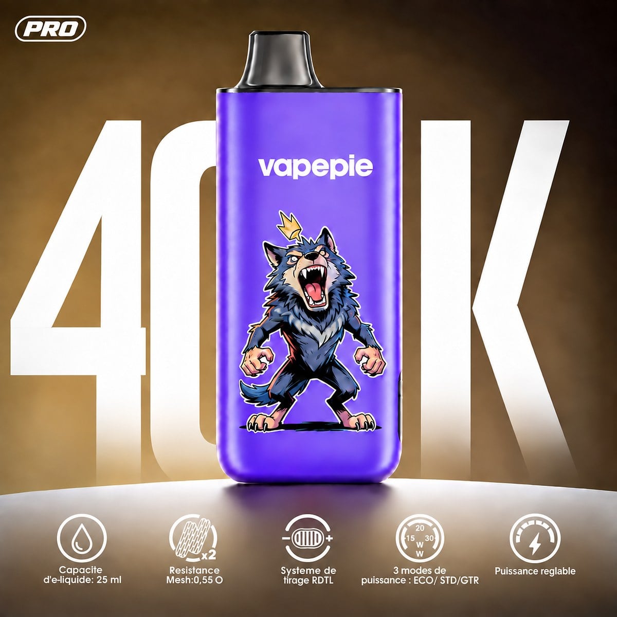🔥 NOUVEAU Vapepie Pro Upgrade – 40K Cigarette électronique jetable | Mesh 0,55 Ω | 3 modes de puissance（Teneur en nicotine : 5 %）