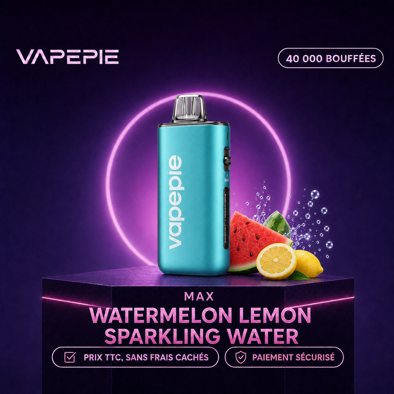 Eau pétillante Pastèque-Citron | MAX | 40 000 bouffées