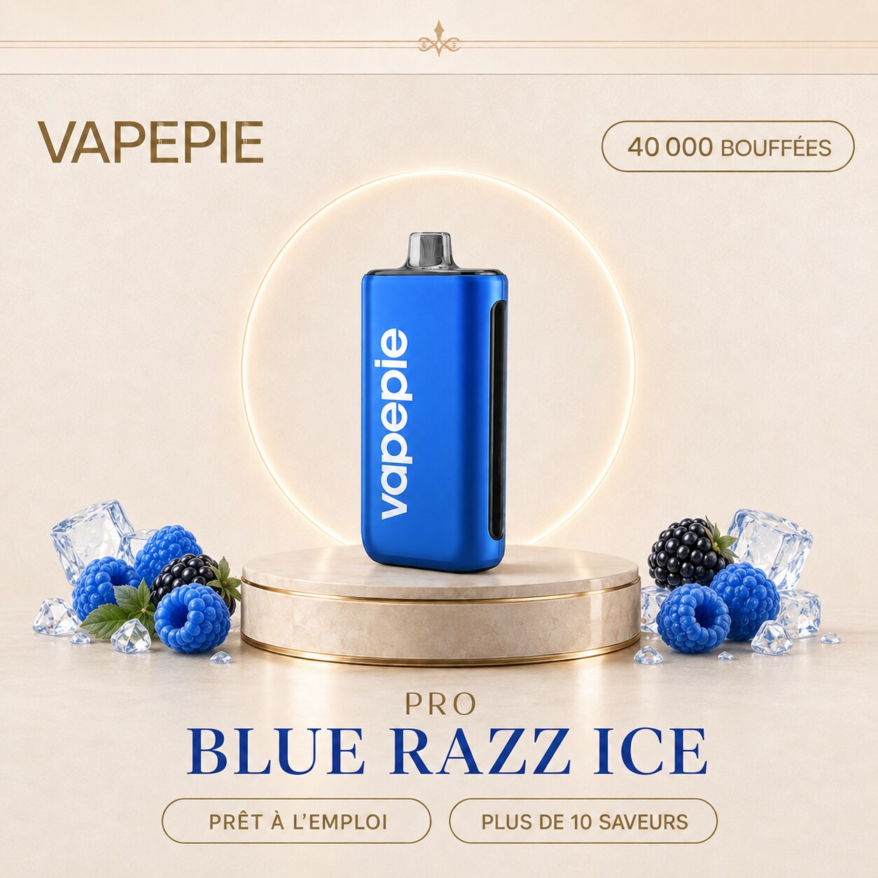 Framboise Bleue Glacée | PRO | Cigarette électronique jetable rechargeable – 40 000 bouffées