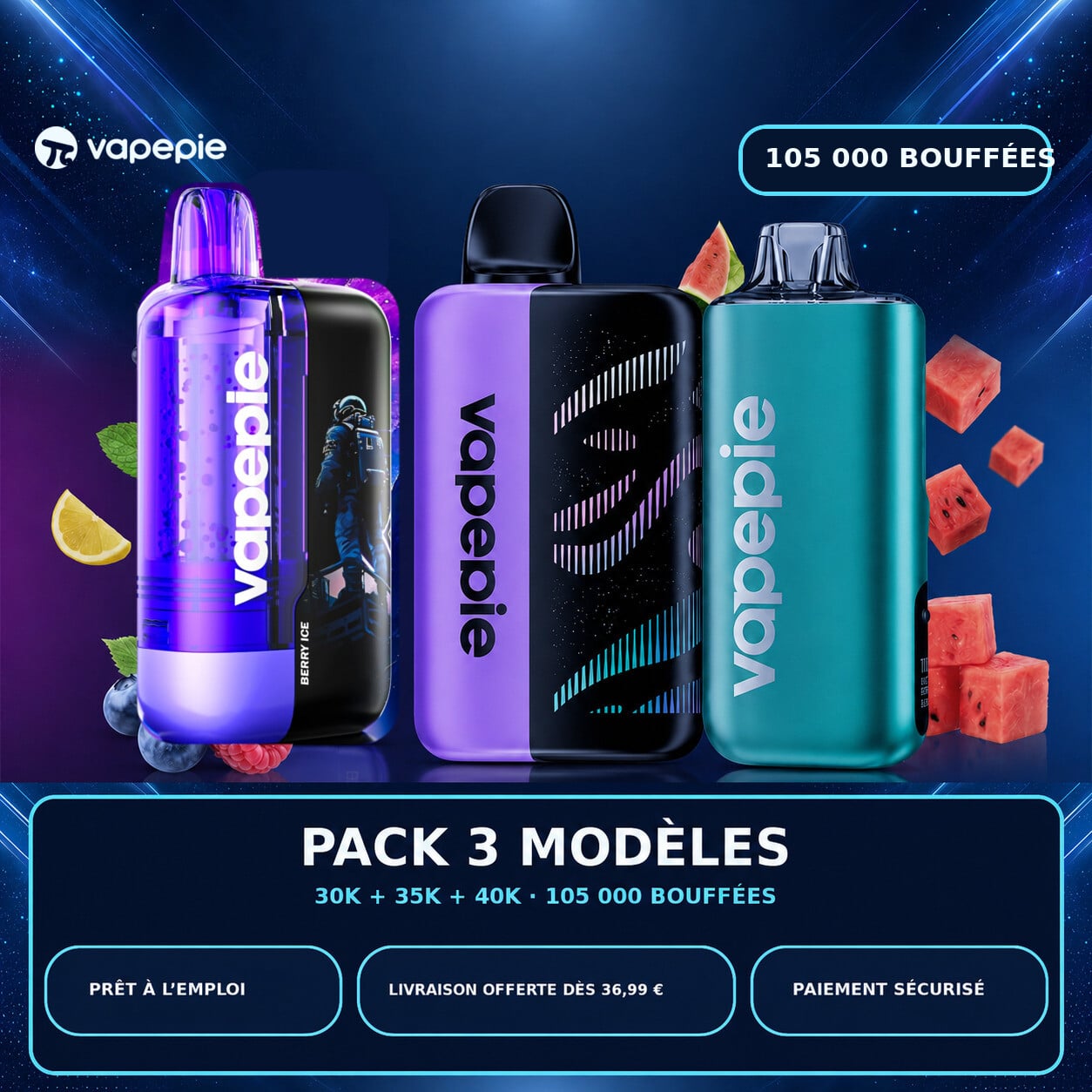 [Pack économique de 3 – 30K + 35K + MAX 40K bouffées] Jusqu’à 105 000 bouffées au total