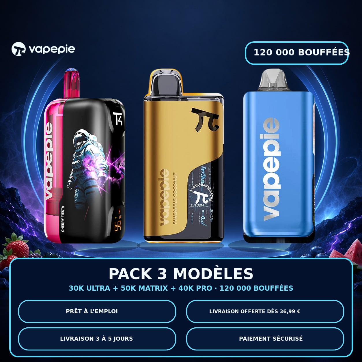 [Pack économique de 3 – 30K + PRO 40K + 50K bouffées] Jusqu’à 120 000 bouffées au total