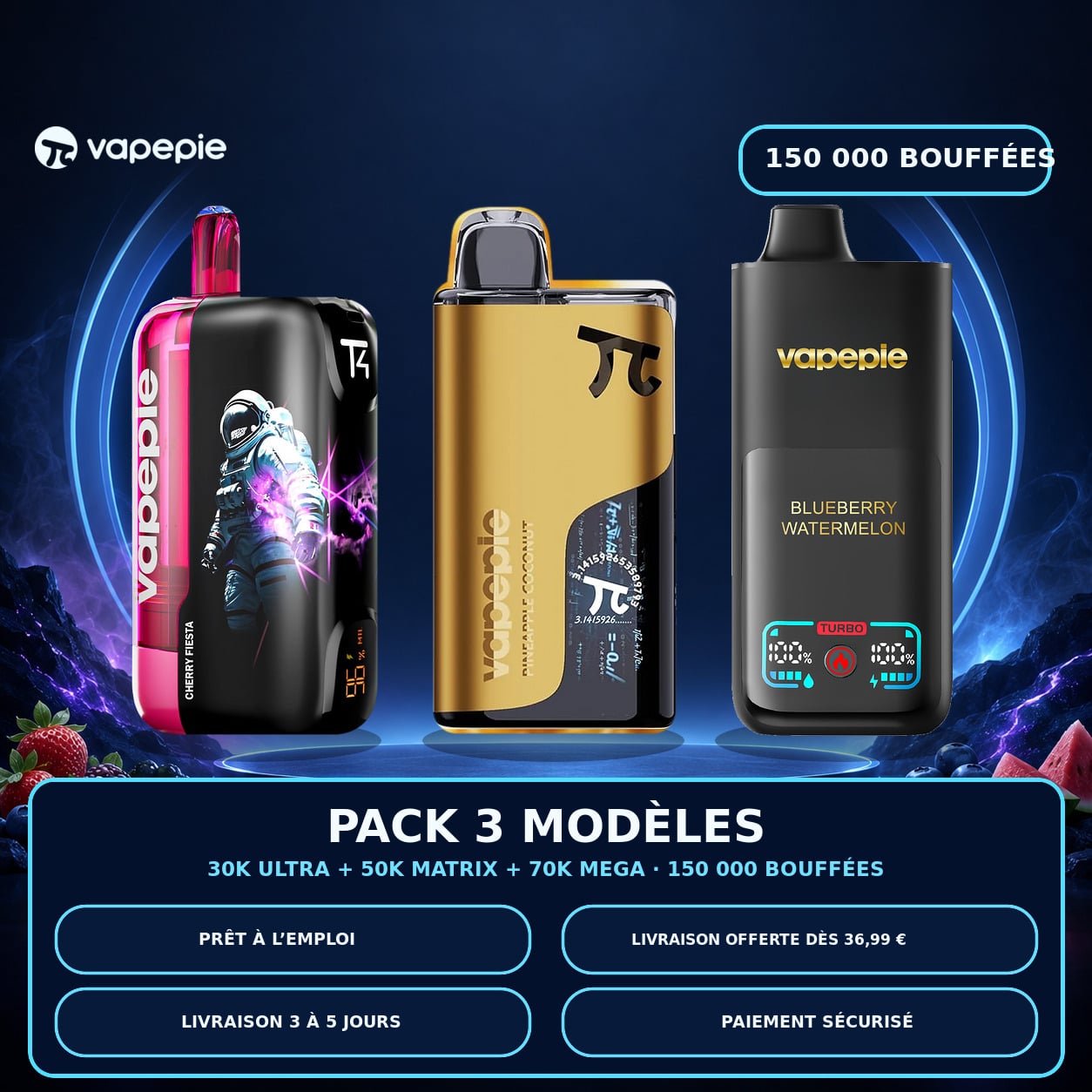 [Pack économique de 3 – 30K + 50K + 70K bouffées] Jusqu’à 150 000 bouffées au total