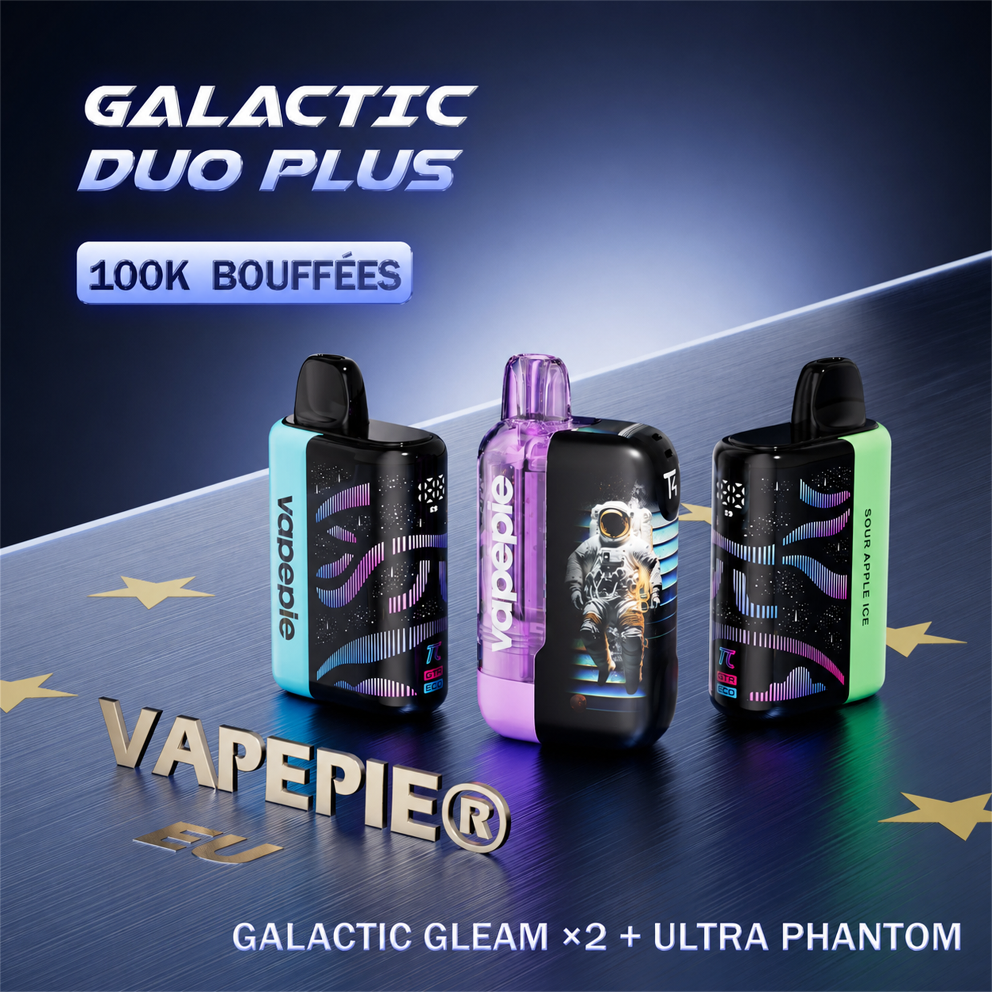 【Pack avantageux】Vapepie Best-Sellers – Pack 3-en-1, 100 000 bouffées (Galactic Gleam ×2 + Ultra Phantom ×1)