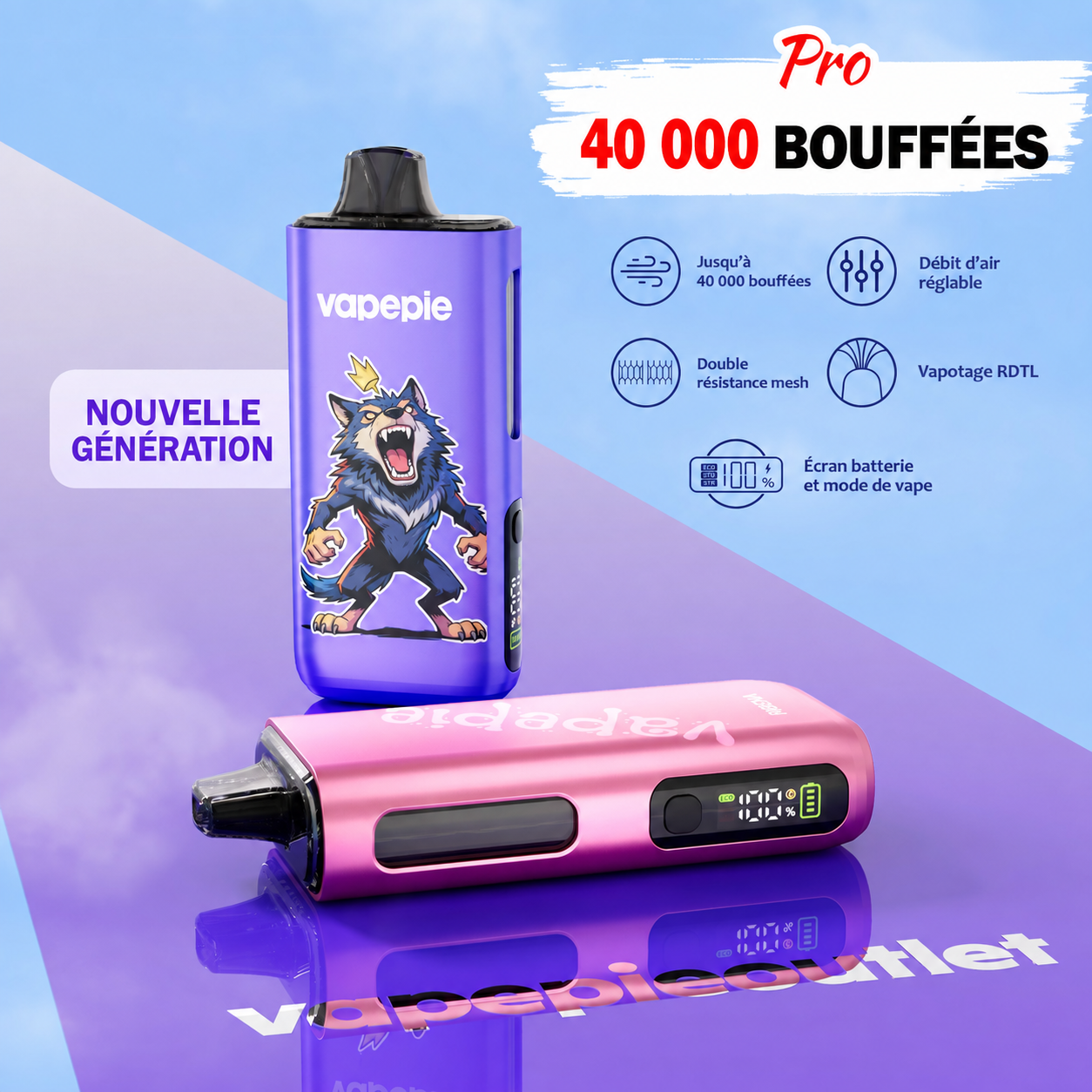 🔥 NOUVEAU Vapepie Pro Upgrade – 40 000 bouffées | Mesh 0,55 Ω | 3 modes de puissance