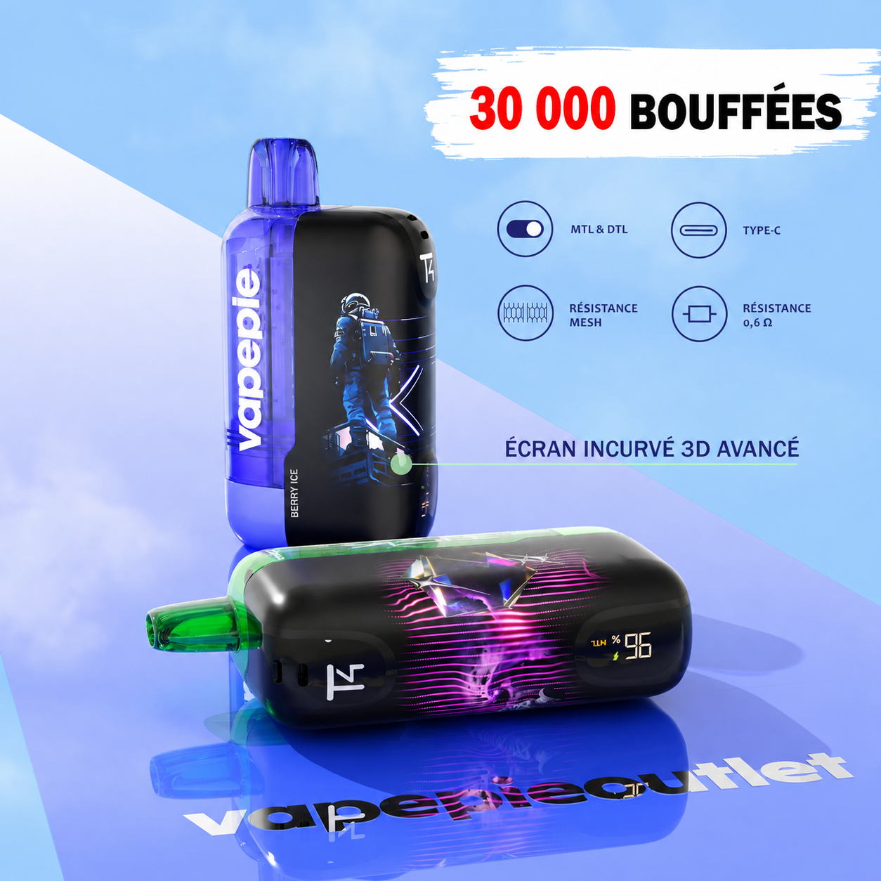 Vapepie Ultra Phantom 30 000 bouffées – Cigarette électronique jetable rechargeable, disponible en plusieurs saveurs