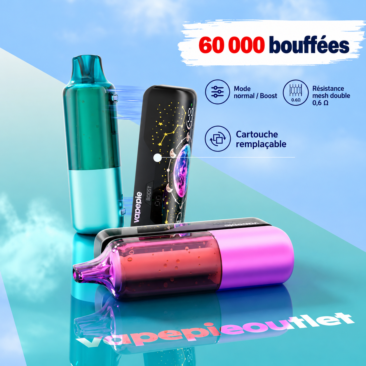Nouveau modèle à pod remplaçable Vapepie VIS MAG 60 000 bouffées (3 % de nicotine)
