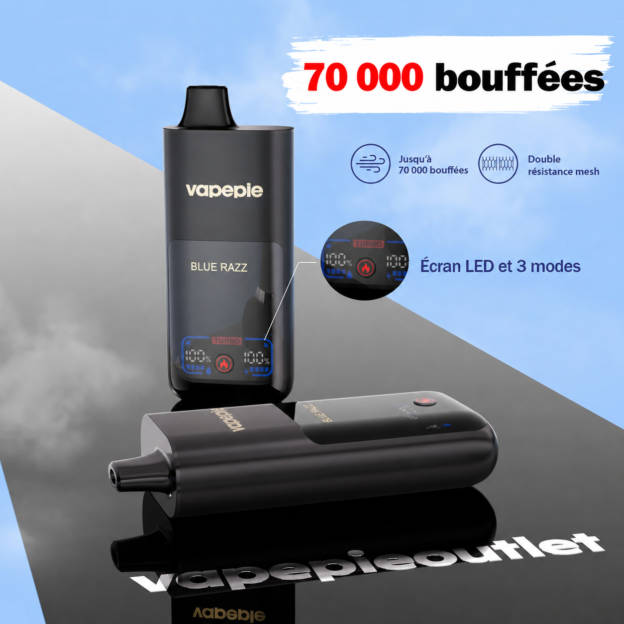 Vapepie Mega 70 000 bouffées – Cigarette électronique jetable rechargeable, disponible en plusieurs saveurs