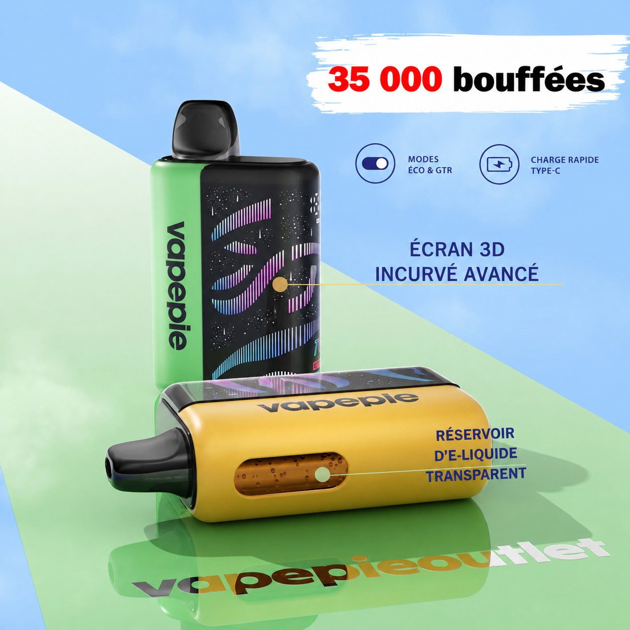 Vapepie Galactic Gleam 35 000 bouffées – Cigarette électronique jetable rechargeable, disponible en plusieurs saveurs