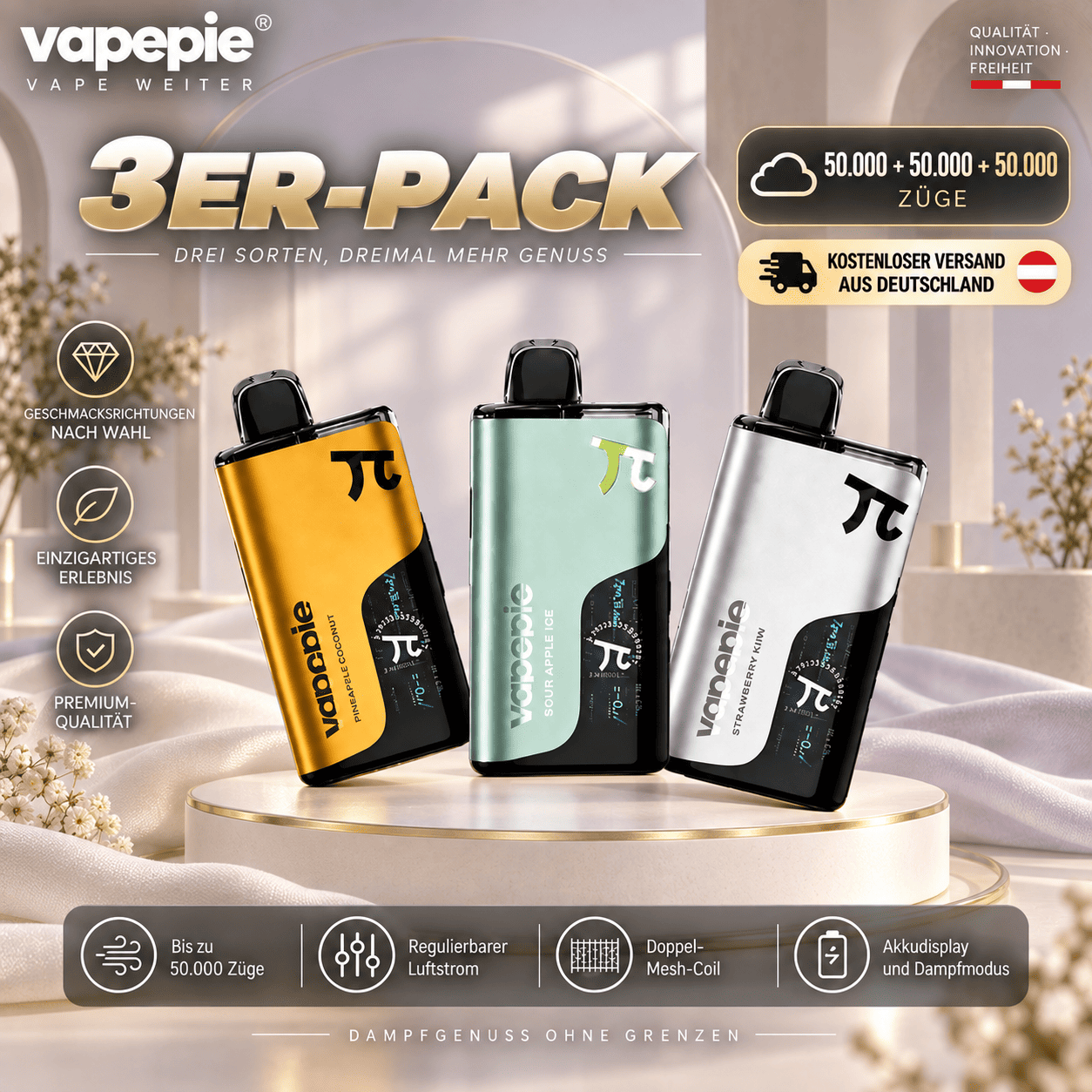 Vapepie Value Pack – 50,000 Puffs per Device | Rechargeable Disposable E-Cigarette – Available in a Range of Flavours