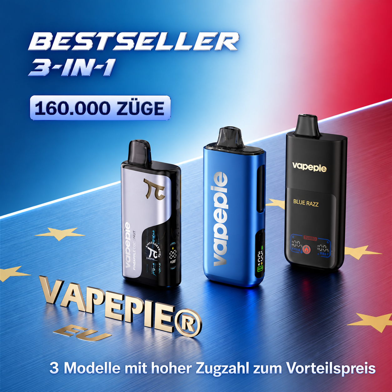 【Vorteilspaket】Vapepie-Bestseller – 3-in-1-Paket, 160.000 Züge (Mega ×1 + Matrix ×1 + Pro ×1)