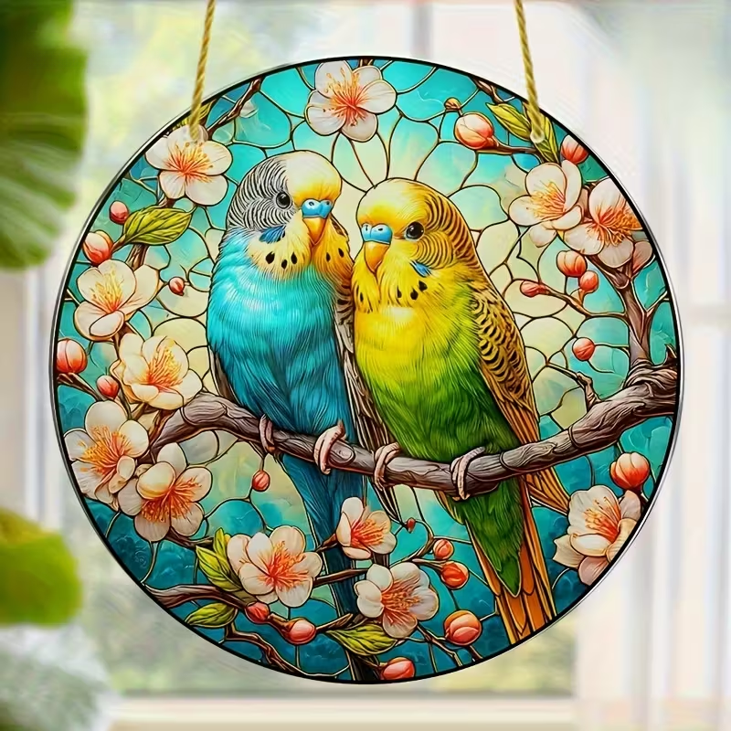 🌸🐦 Blossom Budgie Harmony Suncatcher