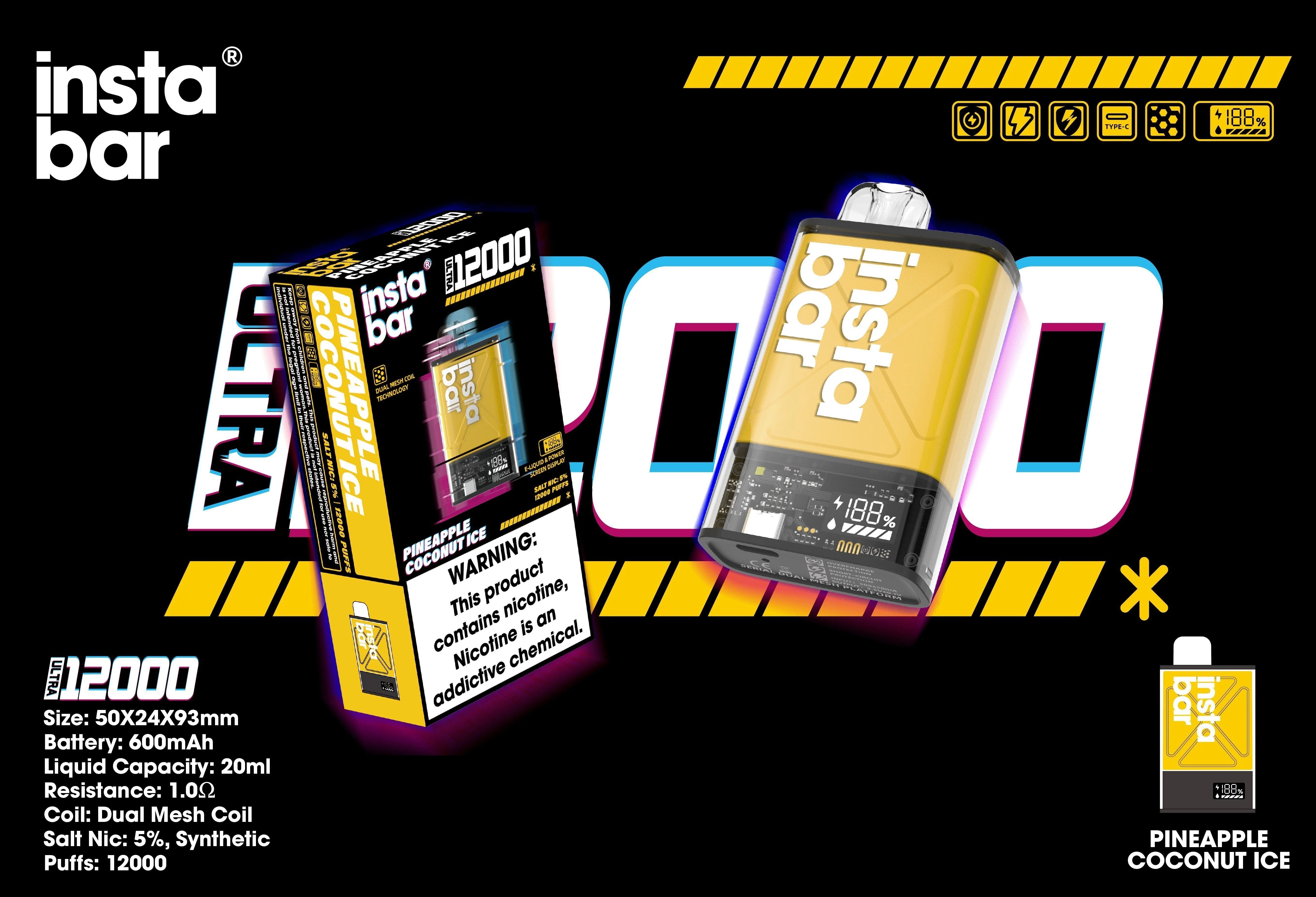 Instabar Ultra 12000 Zaciągnięć – Ananas–Kokos–Lód