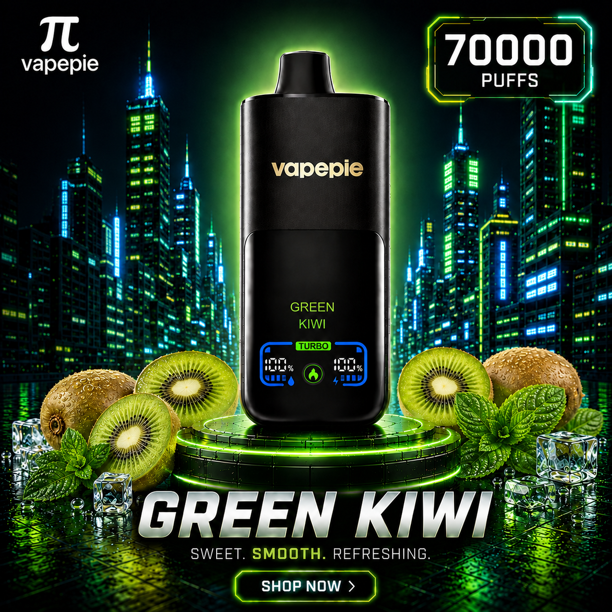 Green Kiwi | 70000 Puffs Rechargeable Disposable Vape