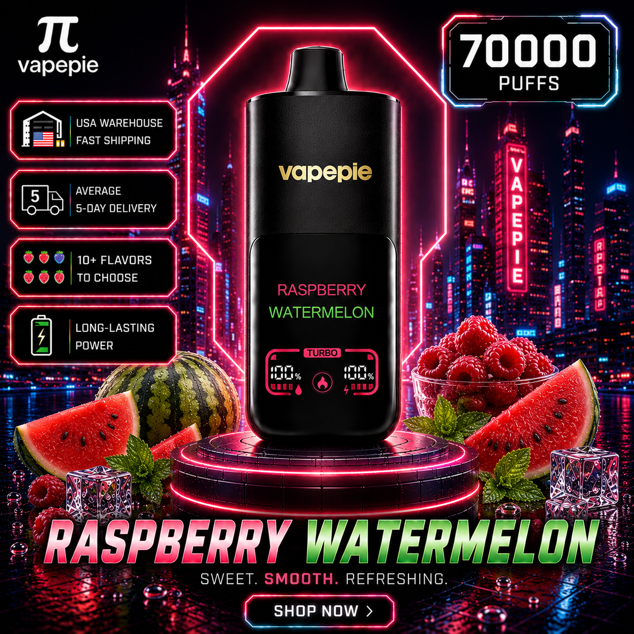 Raspberry Watermelon | 70000 Puffs Rechargeable Disposable Vape