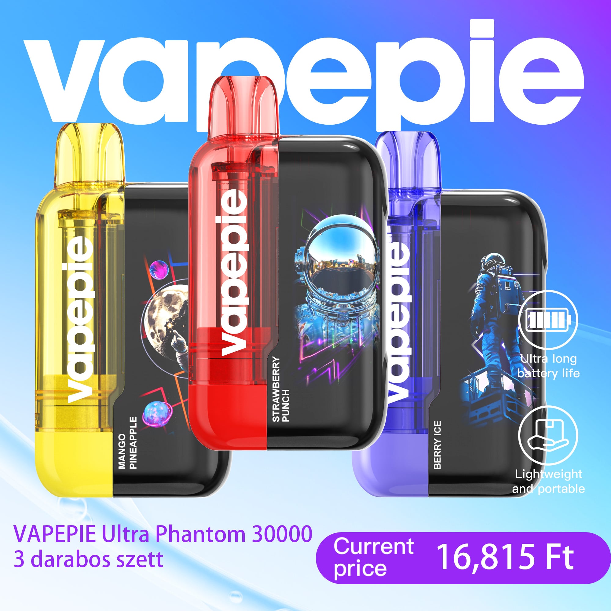 🏆VAPEPIE Ultra Phantom 30000 –Kedvezményes 3 darabos csomag,többféle íz közül választhatsz!