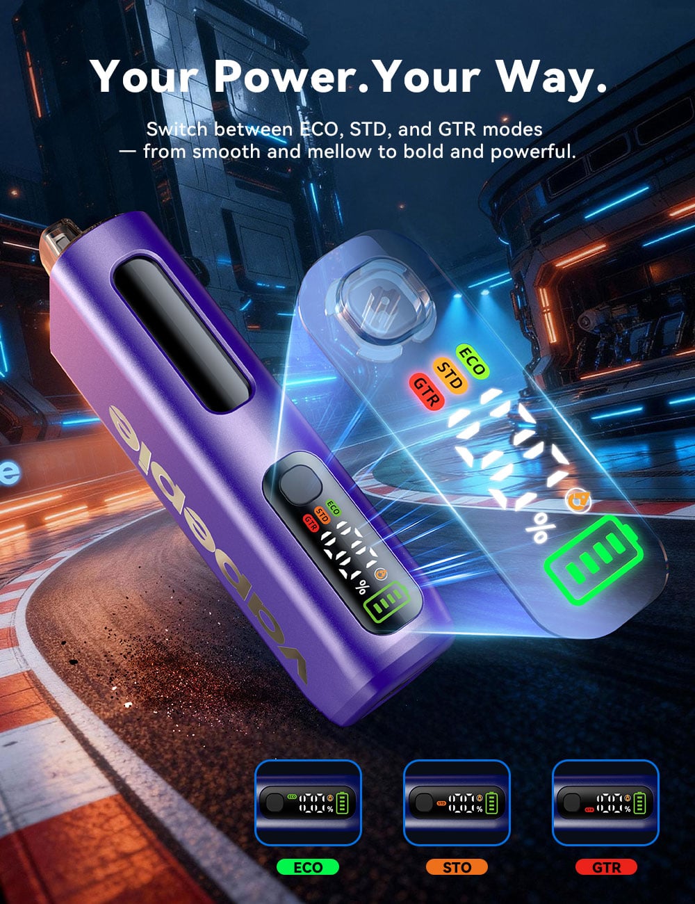 VAPEPIE PRO ECO STD GTR h&aacute;rom teljes&iacute;tm&eacute;nym&oacute;d kapcsol&oacute;