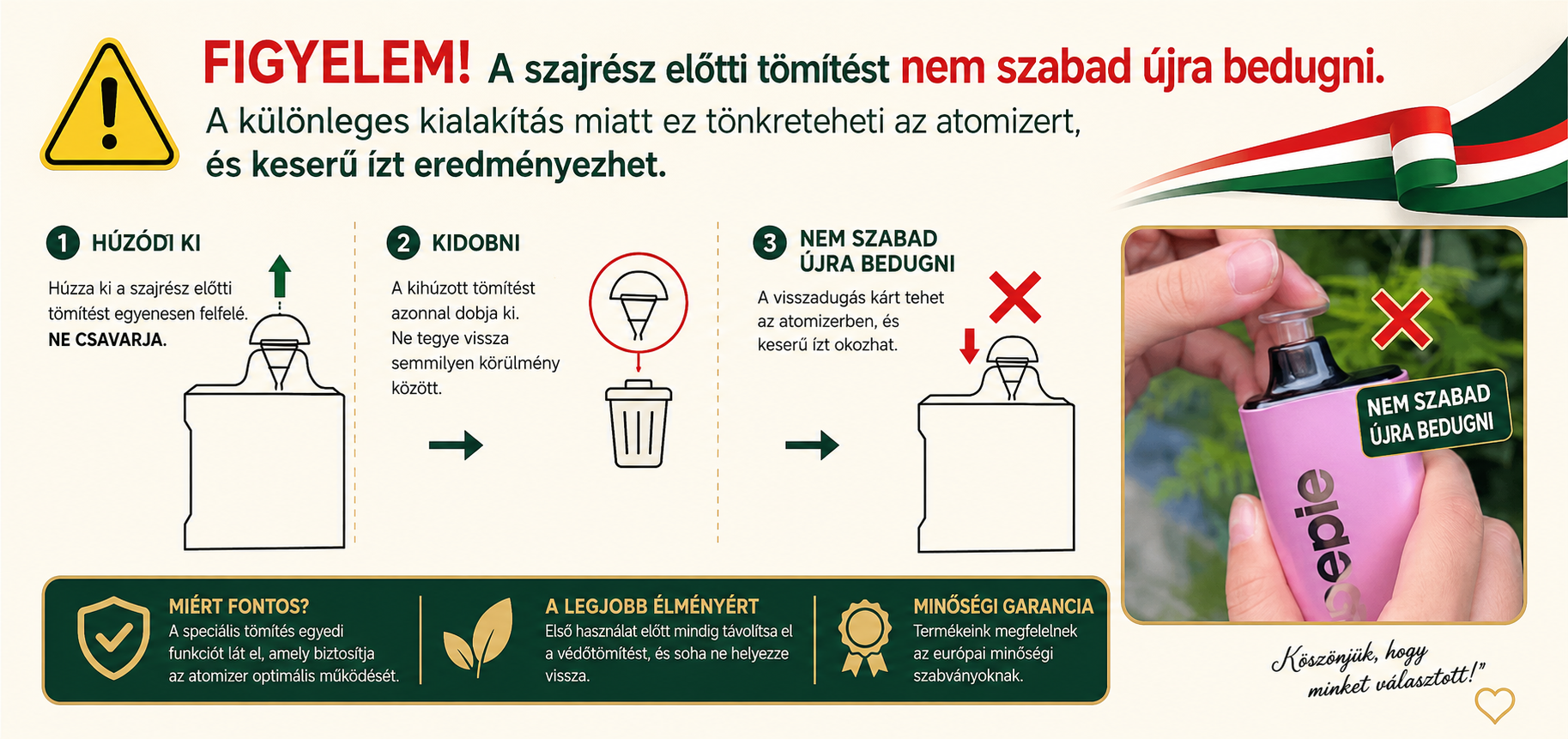 Fontos használati figyelmeztetés a VAPEPIE BigEmpire készülékhez