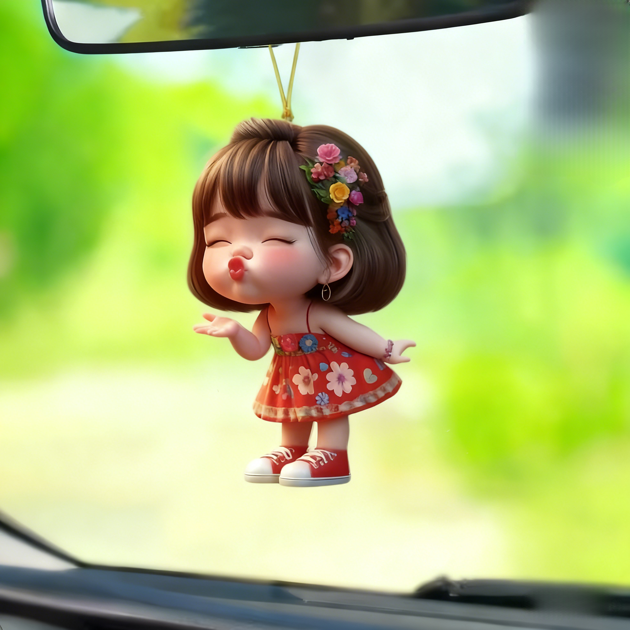💋🌼 Cute Girl Blowing a Kiss Hanging Ornament