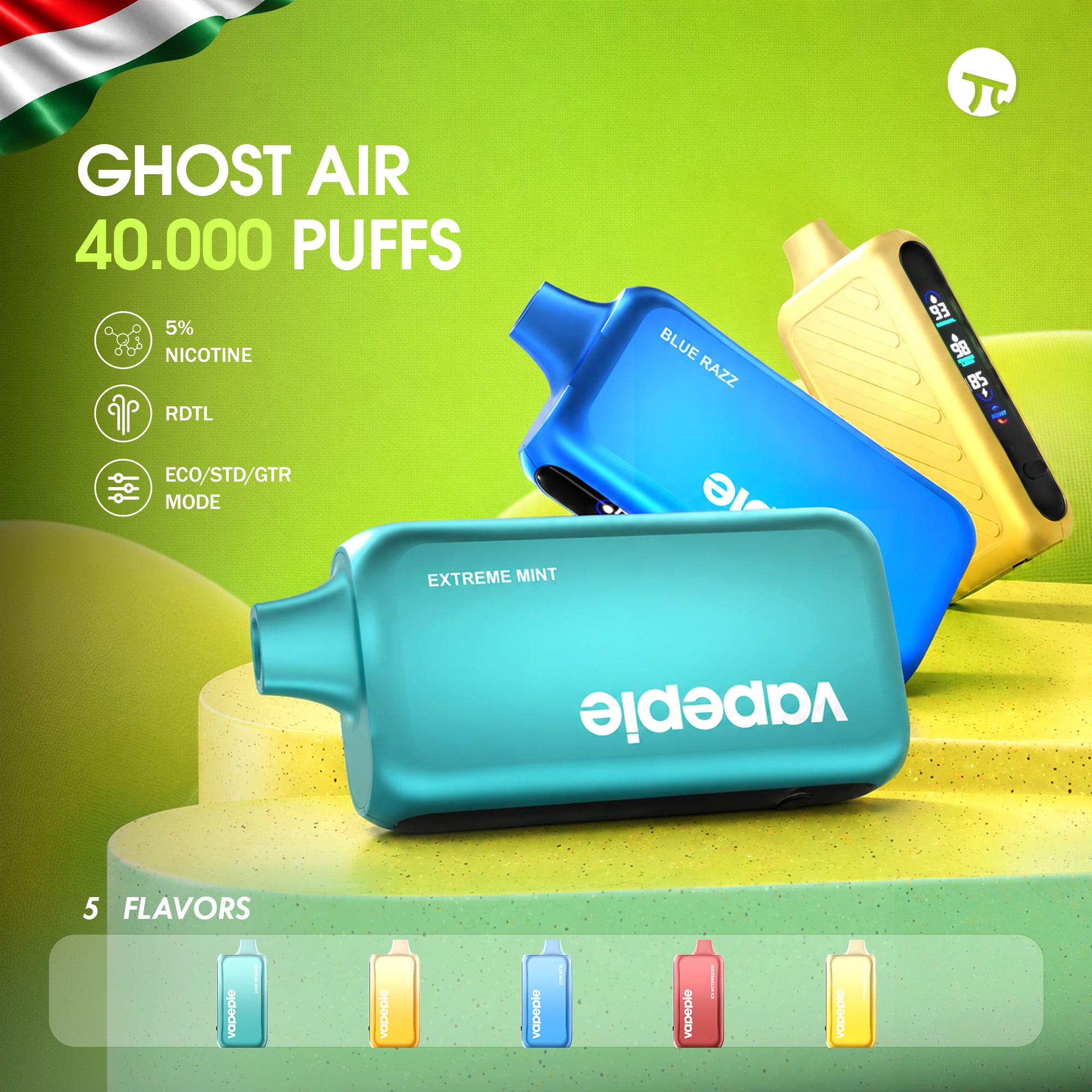 VAPEPIE GHOSTAIR 40000 PUFFS-Füstmentes mód és kéttartályos eldobható vape