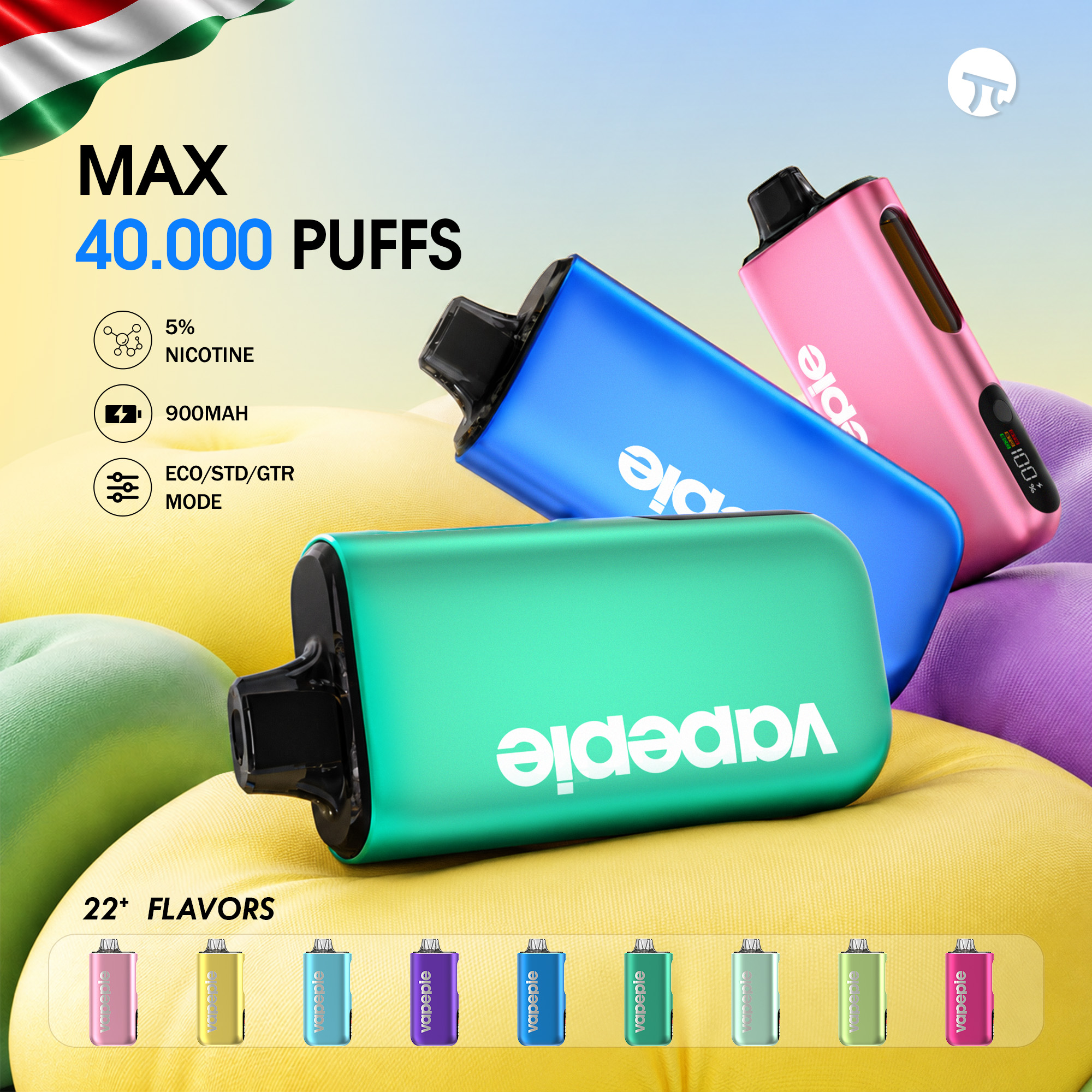 VAPEPIE MAX 40000 PUFFS 5% - ZÉRÓ ÉGETT SZAG!  Fejlesztett Porlasztó & Magrendszer | Világ Legvékonyabb Vape-ja