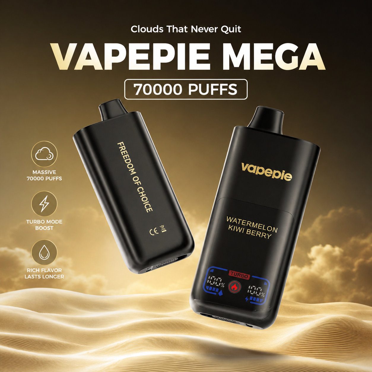 VAPEPIE Mega 70000 PUFFS-óriási gőz és hosszan tartó teljesítmény