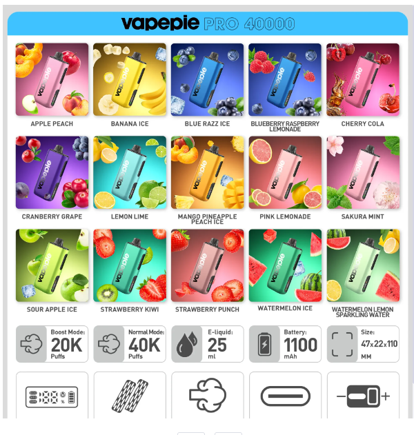 🎁Véletlenszerű csomag – ismétlődő Ízválaszték nélkül🔥VAPEPIE PRO 40000 PUFFS