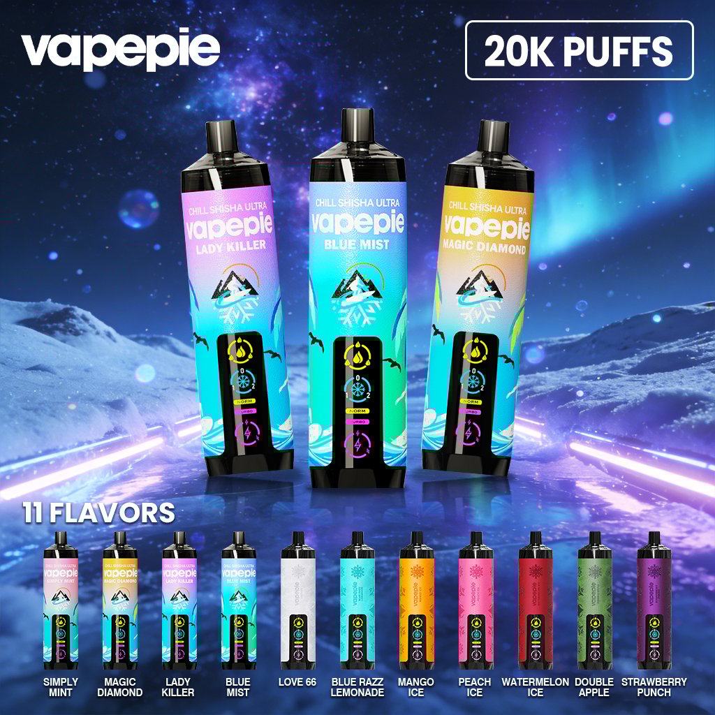 VAPEPIE AirRush 20000 Slukkos Eldobható E-cigi – Hosszú Élettartamú, Vízpipás Tüdőszívás Élmény