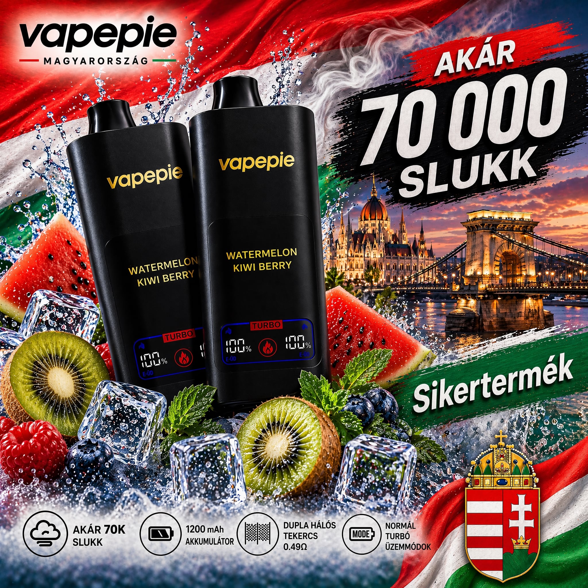 VAPEPIE Mega 70000 PUFFS-óriási gőz és hosszan tartó teljesítmény