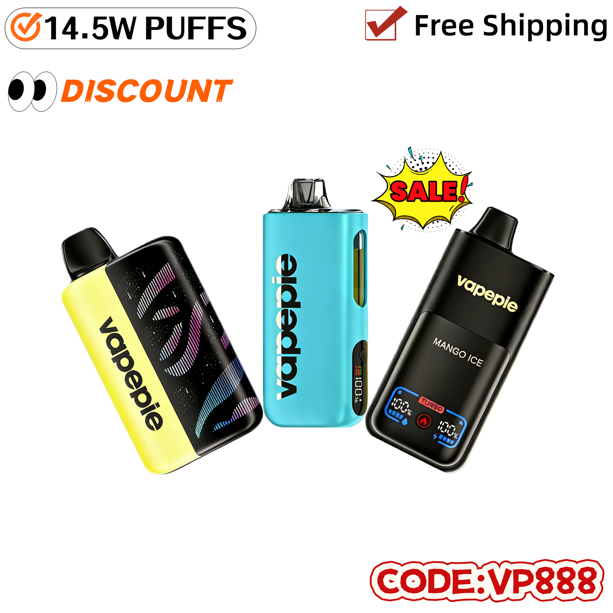 [Affordable 3-pack - 35,000 puffs-40,000 puffs-70,000 puffs] VAPEPIE 145000 Puffs Max Cloud Max Run Disposable Vape