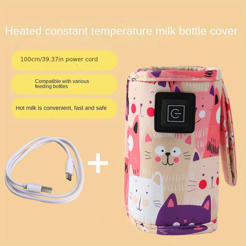 Portable Heated Bottle Warmer for Babies - Fast, Safe & Adorable Cat Print | Must-Have for Parents!